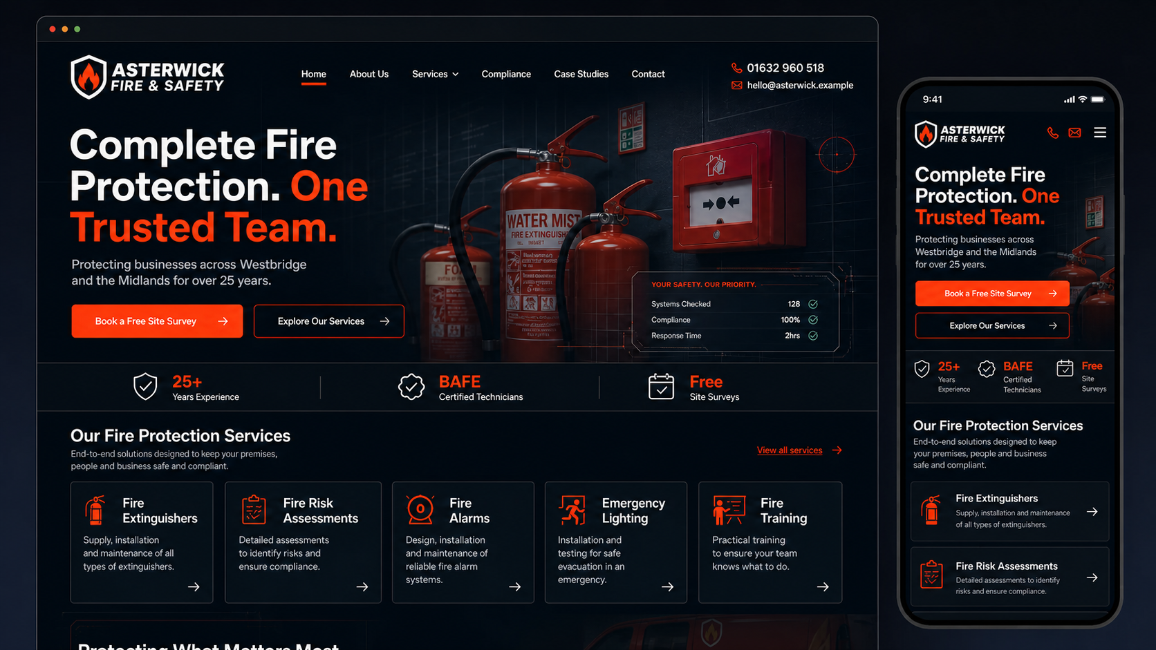 Technical Control direction for the fictional Asterwick Fire & Safety brand